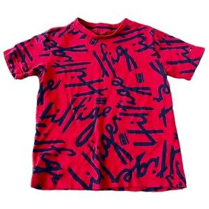 Tommy Hilfiger Boys Red Blue Logo Tee T-Shirt Size Small (8/10) 100% Cotton